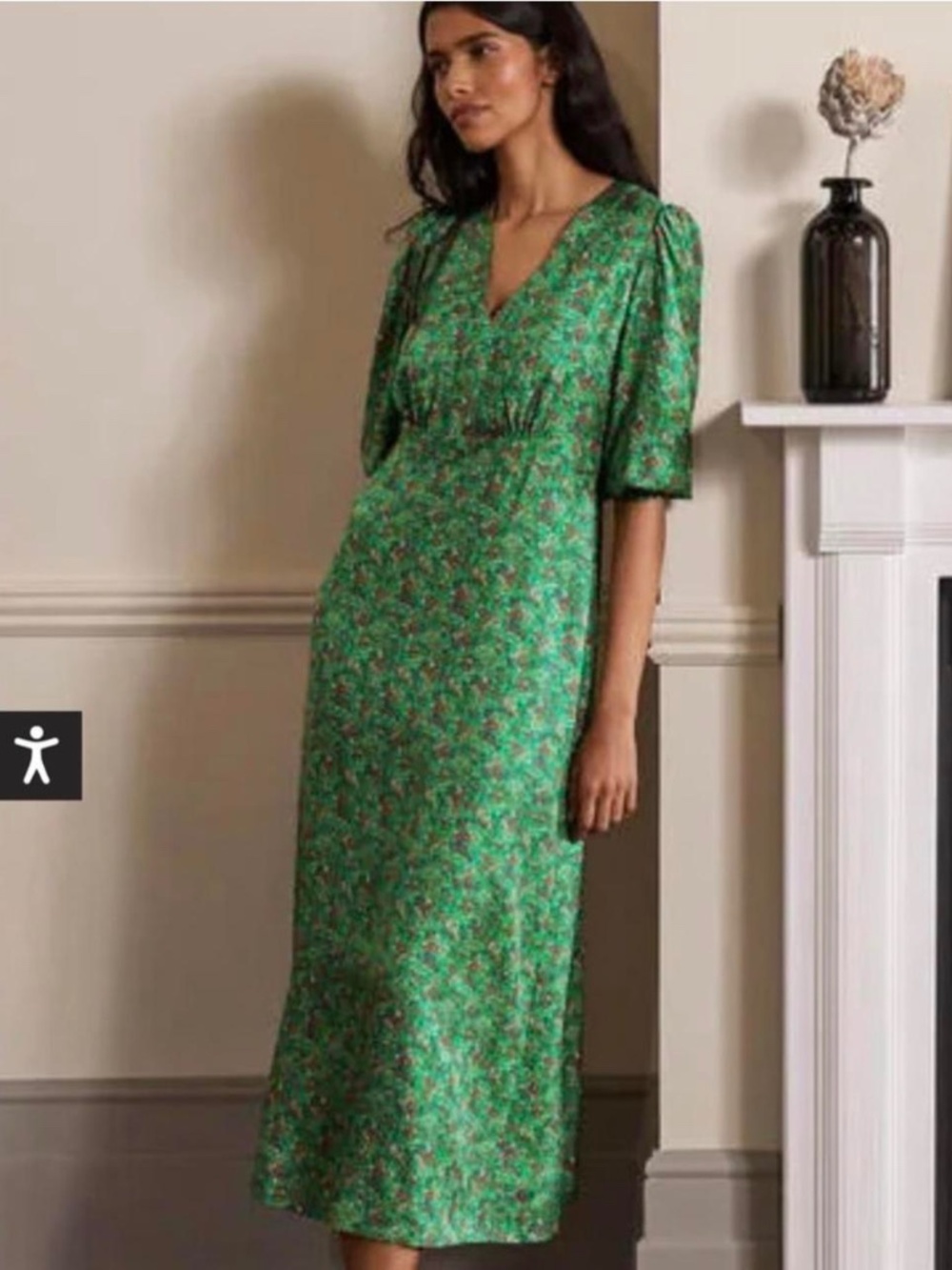 Boden Green Floral Maxi Dress Puff Sleeve Cottagecore Vintage Inspired